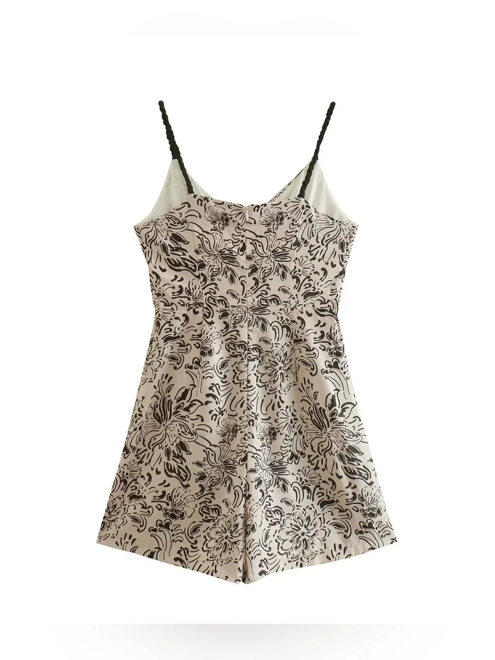 Zara Printed Rustic Playsuit Romper Ecru Black